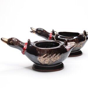 Vintage Redware Cream and Sugar Ducks